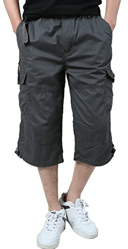 Aotoyou Shorts et Bermudas Cargo Hommes 100% Coton Elastique avec Poche Gris XXL