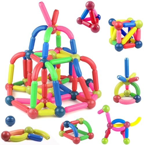 Magnetic Sticks,Magnetische Bausteine Spielzeug,Magnet Bausteine für Kinder,66 Stück Magnete Kinde,Magnetic Bauklötze Baukasten Kinderspielzeug für Mädchen Jungen 3 4 Jahre Pädagogisches Lernspielzeug