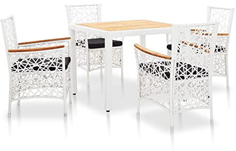 45998 - Gruppo da giardino in rattan sintetico, 5 pezzi, colore: Bianco