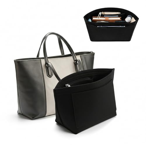 lumanothy Organisateur de Sac en Feutre avec Plusieurs Poches, Insert de Sac à Main Léger avec Poche Zippée, Organisateur pour Tote Bag, Noir, S