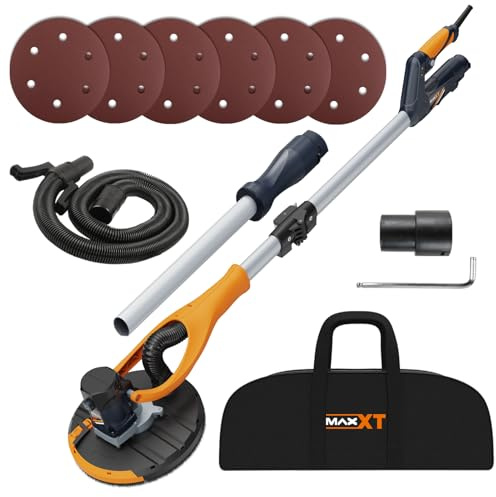 MAXXT Drywall Sander, Lightweight Popcorn Ceiling Removal Tool, 5 Variable Speed Foldable Telescopic Electric Drywall Sander, 800-1700RPM Vertical Power Ceiling Sander With 6pcs SandPapers, Bag