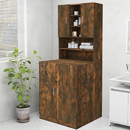 Xichuzi Armario para Lavadora Color Roble Ahumado 70,5x25,5x90 cm, Armario Baño, Mueble Bajo Lavabo, Mueble Baño, Muebles para Lavabo
