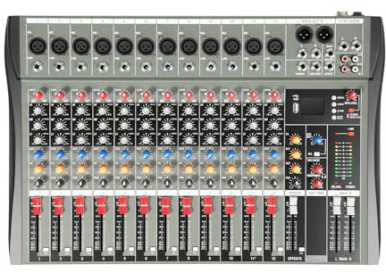 TONFEION Digital Audio Mixer with Bluetooth USB Connection Sound Mixing Desk DJ Controller 12 Channel Mixer Multiple Music Modes Live Mixer Console Function for KTV Bars Recording Studios