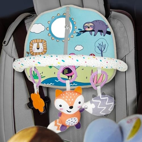 DXIA Baby Car Seat Toy, Double-Sided Car Seat Toy, Car Toys Baby Back Seat with 3 Pendants, Car Seat Activity Toys for Babies, Travel Sensory Toy for Toddlers over 6 Months of Age (fox)