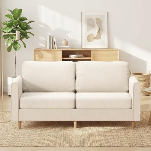 Skokliz 175cm 2 seater sofa - Comfortable Corduroy Couch with Spring Cushion, Solid Wood Frame & Deep Seat, Modern Small Sofa for Living Room, Bedroom, Beige