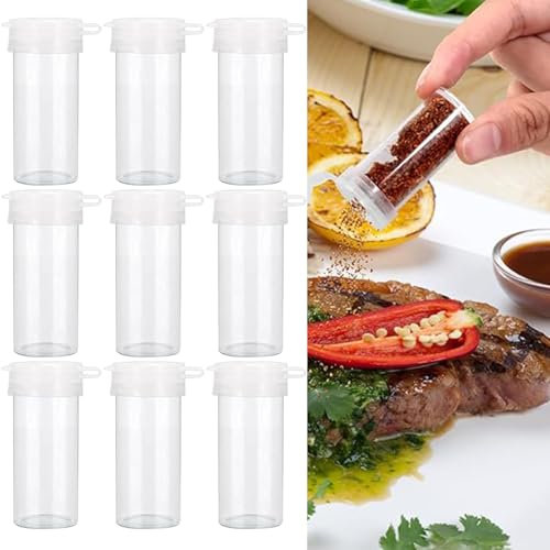 10 Pcs Mini Plastic Spice Jars,Travel Mini Salt Shaker, Mini Salt Shaker with Lids, Salt Pot Transparent Spice Jars, Kitchen Seasoning Spice Jars Salt Pot with Lid for Home, Camping, Picnics