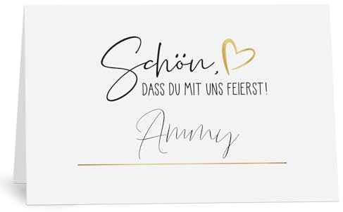 MEJOSER 50 Stück Tischkarten Geburtstag Hochzeit Namenskarten zum selbst Beschriften 85x55mm Schön dass du mit uns feierst mit Herz Platzkarten Tischdeko für Jugendweihe Kommunion Taufe Konfirmation