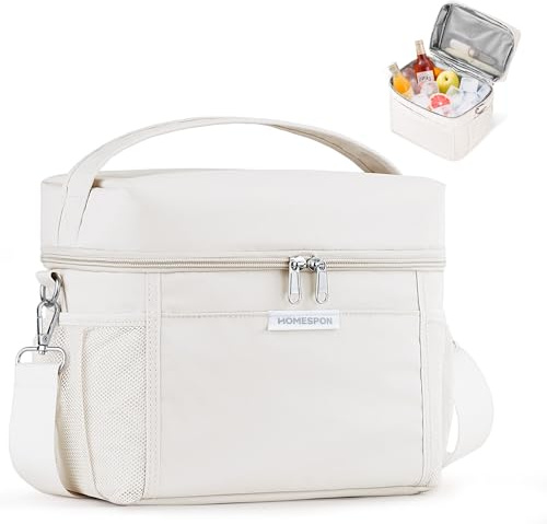 HOMESPON Insulated Lunch Bag for Women Men Adults Waterproof Cool Bag Lunch Box Tote for Picnic Work Beach Camping and Travel（Medium，Beige