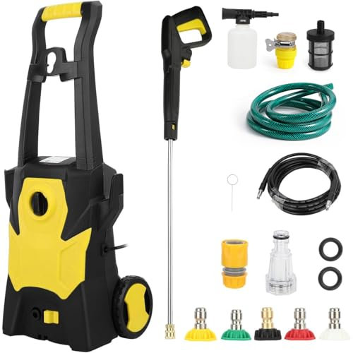Nettoyeur haute pression 120 bars, nettoyeur de surface 1600 W avec 5 buses, débit 360 l/h, nettoyeur haute pression mobile étanche IPX5, nettoyeur haute pression pour nettoyage de voitures, terrasses