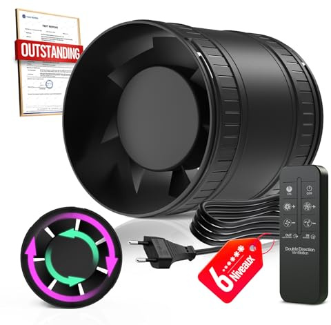 BUMSOU Estrattore Aria 100mm Bidirezionale 6 Velocità Telecomando – Ventola Aspirazione Silenzioso Potente con Protezione dal Surriscaldamento, Ventilatore a Condotto, Aspiratore Bagno Cucina Tenda