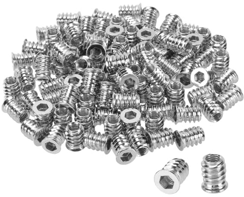 SYUTBOU 200 stycken gänginsats M6 för trä, M6 x 15 mm silver skruvmutter 8 mm borrhål rostfritt stål gängade lås för trämöbler
