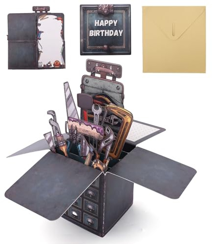 Toolbox Pop Up Card, 3D Toolbox Happy Birthday Greeting Pop Up Card with Envelope Funny Creative Gift Box Suitable for Men Dad Husband Grandpa