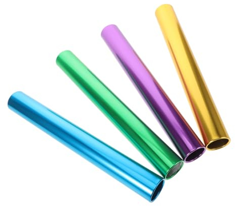 Parliky Bastones de Relevos de Aluminio Electrochapados 4 Piezas 27 CM Colores Morado Dorado Verde y Azul para Competiciones y Entrenamientos de Atletismo Pista