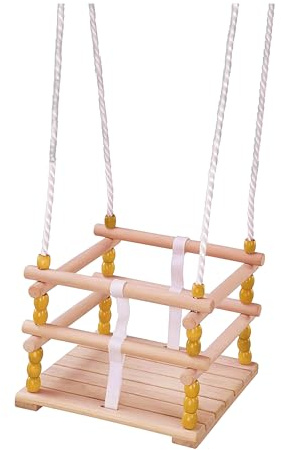 Idena 40393 - Altalena a griglia in legno, altalena per bambini a partire da 1 anno, con corde di sostegno regolabili e anelli in acciaio, portata fino a 50 kg