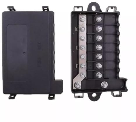 Soporte de caja de fusibles de 7 vías de 32 V CC de plástico 15 A-250 A para coche, camión, RV, barco, color negro, 167 x 105 x 35 mm
