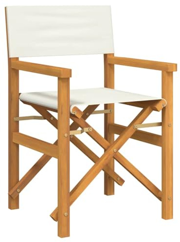 HGKMBRY Cream Colored Folding Director Chair with Armrests and Backrest Solid Teak Wood for Patio and Garden