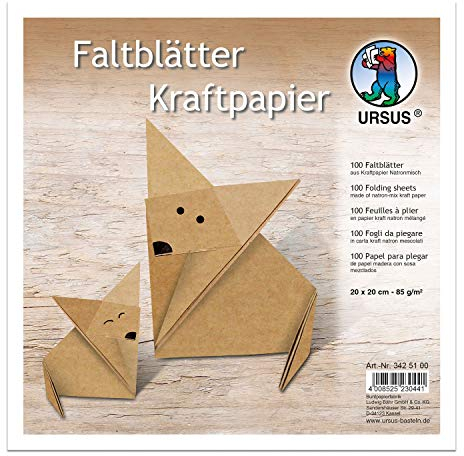 Ursus 3425100 - Faltblätter Kraftpapier, ca. 20 x 20 cm, aus Natron Kraftpapier, 80 g/qm, 100 Blatt, gerippt, für kleine und große Origami Künstler, ideal für kreative Bastelarbeiten