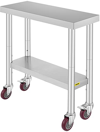 Mophorn Arbeitstisch 30x12x34 Edelstahl Catering Arbeitstisch etwas 100 kg für Belastbarkeit Lebensmittel Zubereitungstisch Gewerbliche Arbeitstisch für Küche Bar Restaurantar 4 verstellbare Füße, Sliver