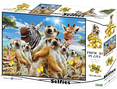 PRIME 3D Howard Robinson Meerkat Selfie 3D Lenticular Jigsaw Puzzle, 61 cm x 46 cm, 500 pcs, Games & Puzzles, Ages 3+