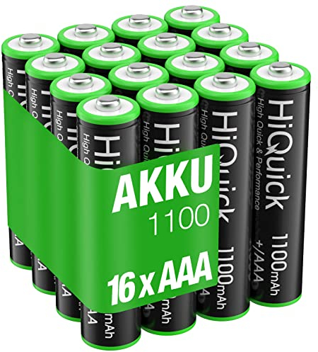 HiQuick Micro AAA Akku, NI-MH 1100mAh wiederaufladbar Batterien, geringe Selbstentladung 1,2V Akku, 16 x Micro AAA