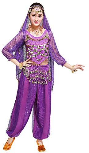 kewing Mujer Profesional Danza del Vientre Disfraz Bollywood Indio árabe Bailando Rendimiento Outfits Traje