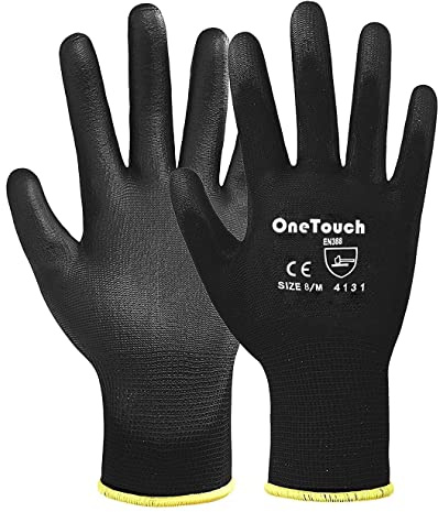 A406 24 Pairs Black Nitrile Coated Work Gloves Nylon Safety Work Gloves Garden Gloves Builders Gloves Mens Gardening (Large/9)