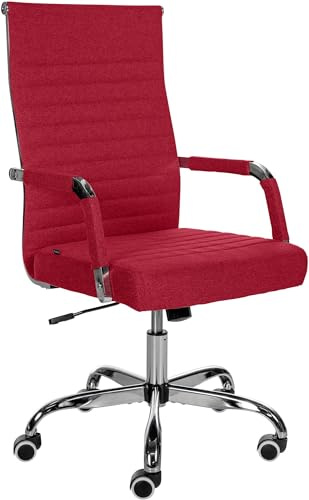CLP Silla De Oficina Amadora En Polipiel o Tela I Silla Ejecutiva con Ruedas & Reposabrazos I Silla De Escritorio, Color:Rojo, Material:Tela