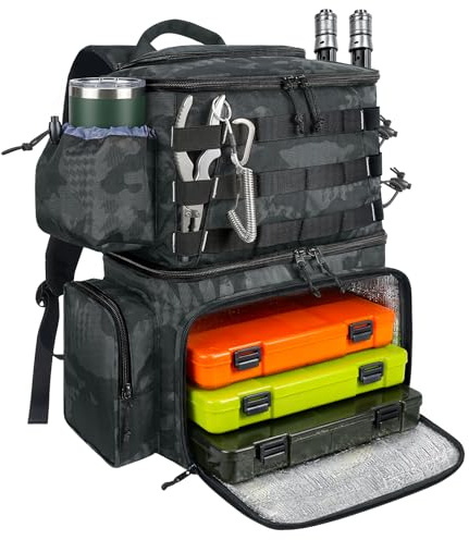 MATEIN Fishing Backpack, Water Resistant Tackle Storage Bag with Rod Holders & Cooler, Fishing Gifts for Men