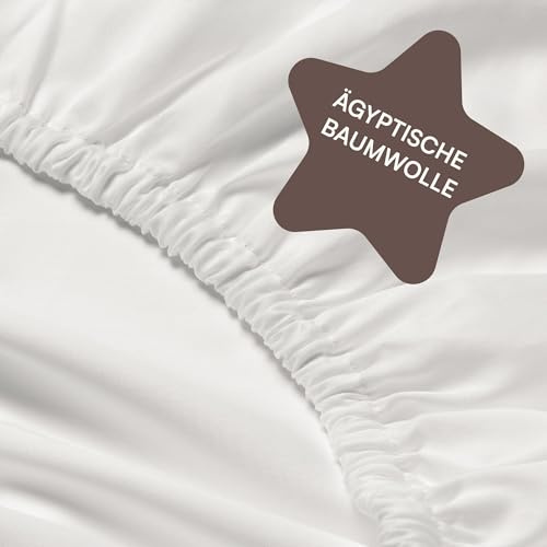 Amqua Spannbettlaken 180x200cm Baumwolle Weiß | Spannbettlaken hohe Matratze bis 30cm Steghöhe| ägyptische Baumwolle Bettlaken 180x200 | Mako Satin