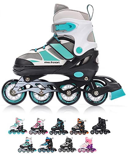 meteor Rox sichere verstellbare Kinder Inline‑Skates – Inliner für Mädchen Jungen – ABEC‑7 Carbonlager PU‑Räder 72 mm 80 A Aluminiumrahmen – Größen S 30‑33 M 34‑37 L 38‑41