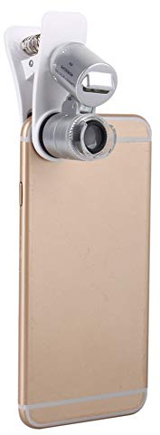 Handy Mikroskop 60X, Handy Lupe Verstellbare Taschenmikroskop LED Handy Objektiv mit Clip UV Licht für biologische Schmuckmünzen Währung Briefmarken Antiquitäten