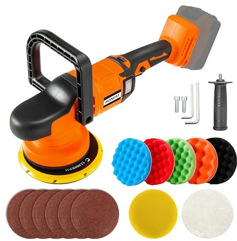 IRONFIST Cordless Orbital Polisher for DEWALT 20V MAX Batteries, 6inch 150mm Brushless Buffer Car Waxer with 6 speeds 750-6800RPM, 13PCS Polishing Accessories (NO BATTERY)