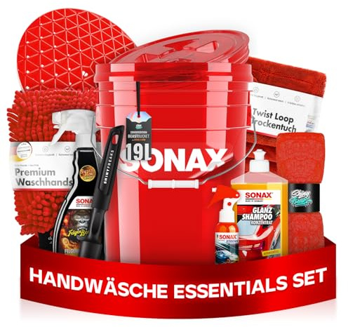Auto Wascheimer Set 5GAL: Schmutzsieb & Deckel für die Auto Handwäsche + Sonax Shampoo + Sonax Detailer + Sonax FelgenBeast - schonende Reinigung für Lack & Felgen - Auto waschen | 11-teilig