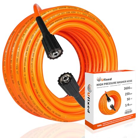 Super flexibler 15 M Hochdruckreiniger-Schlauch, knickfest, orange, 1/4 Zoll M22 14MM Messing-Schwenkanschluss, 3600 PSI, leichter Schlauch für Hochdruckreiniger