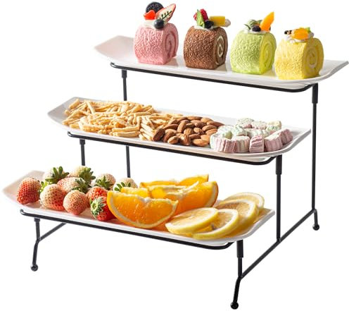 MEYREMUI Serviertablett mit 3 Etagen, abgestuftes Serviertablett für Unternehmenstraining, stabiler Melaminständer, Servierplatten für Party, Essen, Obst, Dessert oder schicker Badezimmer-Organizer,