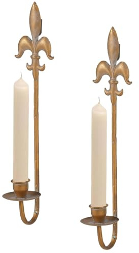 Fleur De Lis Wrought Iron Candle Sconces Set of 2, Rustic Candle Holders Hanging for Living Room Farmhouse Fireplace Wedding (Antique Copper)