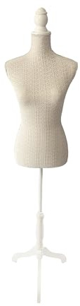 Manichino Relaxdays, Donna, Taglia 36/38, Regolabile 130–167 cm, Pizzo, Base in Legno, per Abiti, Beige/Bianco