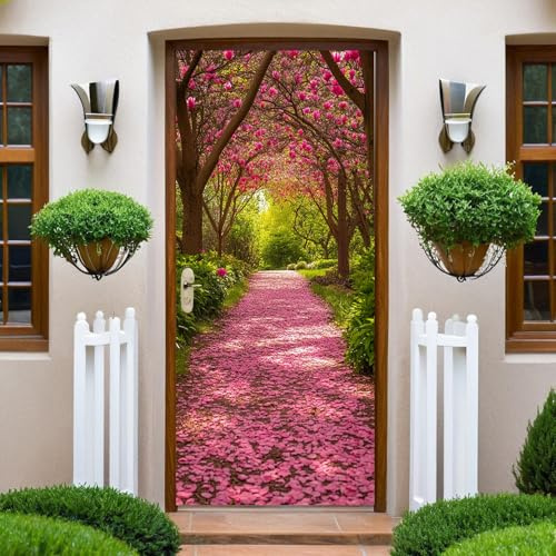 Rosso Adesivi autoadesivi per porte Magnolia Desivi per porte Autoadesivo PVC, adatti per la decorazione della parete della stanza, soggiorno, decor per porta 77 x 200 cm