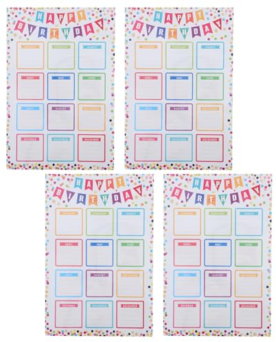 Milisten Póster de Cumpleaños para Aula de 4 Piezas, Calendario Gráfico para Tablón de Anuncios, Carteles Decorativos Reutilizables para Clase, Decoración Escolar Interactiva