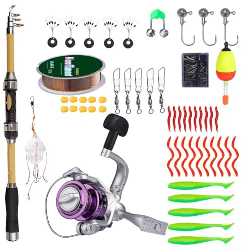 Upluxmira Canna da pesca e mulinello set telescopico 1 8m con 56 pezzi progettato per principianti leggero portatile attrezzatura da pesca per più specie di pesci