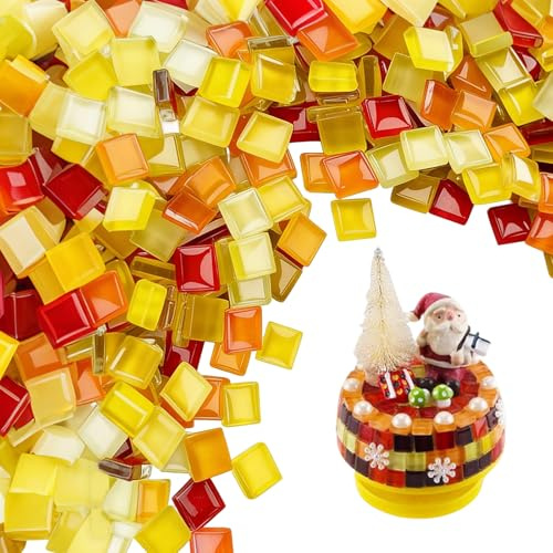 TenaLucy 1100 Pieza Manualidades Adultos Teselas para Mosaicos, 1kg Cristales paras Manualidades Piedras Decorativas, 1x1cm Colores Mixtos Ceramica Fria Tile para Manualidade (Rojo naranja amarillo)