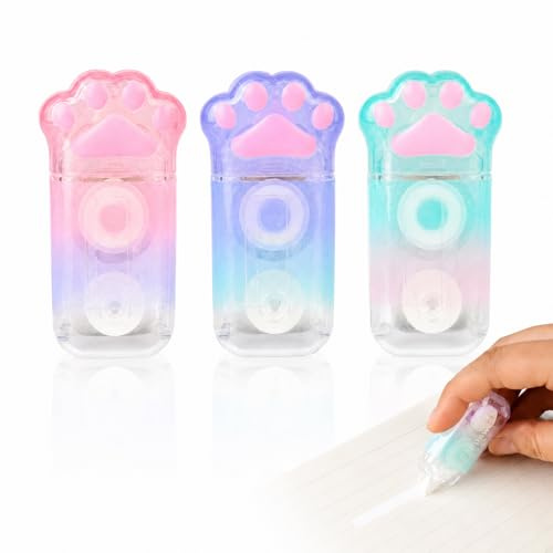 UMEGMBX 3 Pcs Cat Paw Correction Tape, Cute Correction Tapes Roller White Out Tape Portable for Home Office School Students