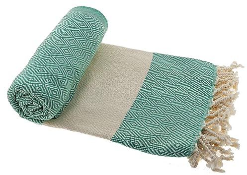 Stefano Ferrante ELMAS Hamamtuch Saunatuch Pestemal Fouta Strandtuch Badetuch Handtuch Baumwolle Backpacker 100x180 cm (Grün)