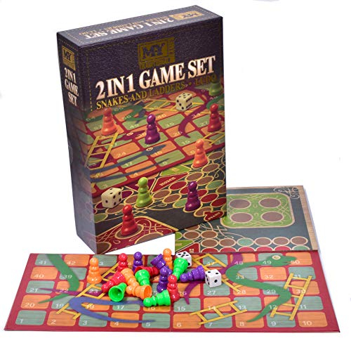 M.Y 2 in 1 Traditional Board Game Set | Snakes & Ladders and Ludo Double-Sided Folding Board