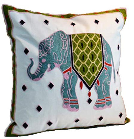 ZUODU Hand Made National Embroidery Bohemian Housewarming Car Home Decoration Cushion Cover/Throw Pillow Cover (Elephant-blue)