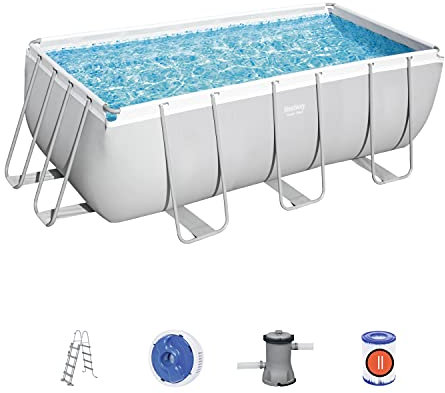 Bestway BW56456GB-21 Power Steel Above Ground Pool, with Pump and Ladder, Grey, 13.6 Ft
