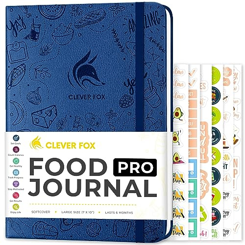 Clever Fox Food Journal Pro – Diet & Wellness Planner for Women & Men – Weight Loss Diary with Calorie Tracker – Food Log for Tracking Meals, Exercise & Weightloss - Undated, 7 x 10 Mystic Blue