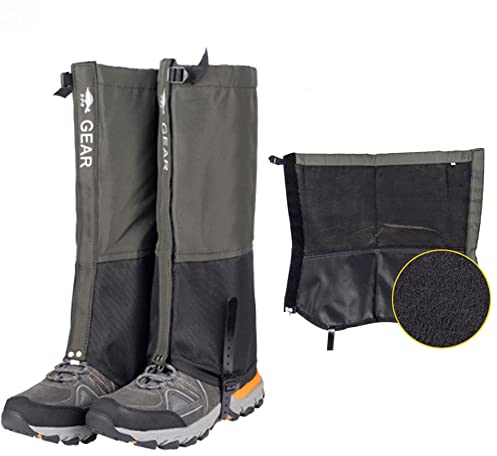 Gamaschen Wasserdicht Wandern Leg Guards Gaiter for Herren Damen Kinder Outdoor Regengamaschen Fahrrad Climbing Trekking Snow Hiking (Grün (warme Flusen), XL(43-45))