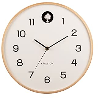 Karlsson Kuckucksuhr Natural Cuckoo - Weiß - Ø31,5cm - Rund - Birkenholz - Wanduhr Modern Wohnzimmer - Wanduhren - Kuckucksuhr