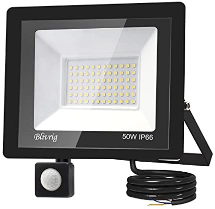 50W LED Strahler mit Bewegungsmelder Außen, Superhell 6500K 5000LM Kaltweiß LED Fluter Leuchte mit Bewegungssensor, IP66 Wasserdicht Außenstrahler Fluter Flutlicht für Garten, Innenhöfe, Garage, Hotel